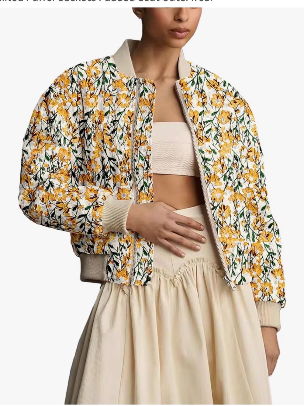 Floral Bomber Jacket in Yellow & Cream